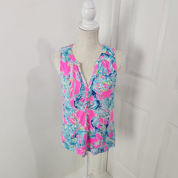 Lilly Pulitzer Tops - Lilly Pulitzer Top Womens S Essie Lobsters In Love Tropical Resort Cruise